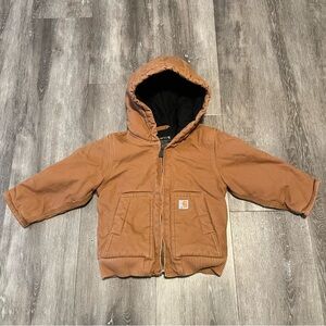 Carhartt Full Zip Hooded Jacket Baby Sz 18 Months Lined Canvas Tan Quilted